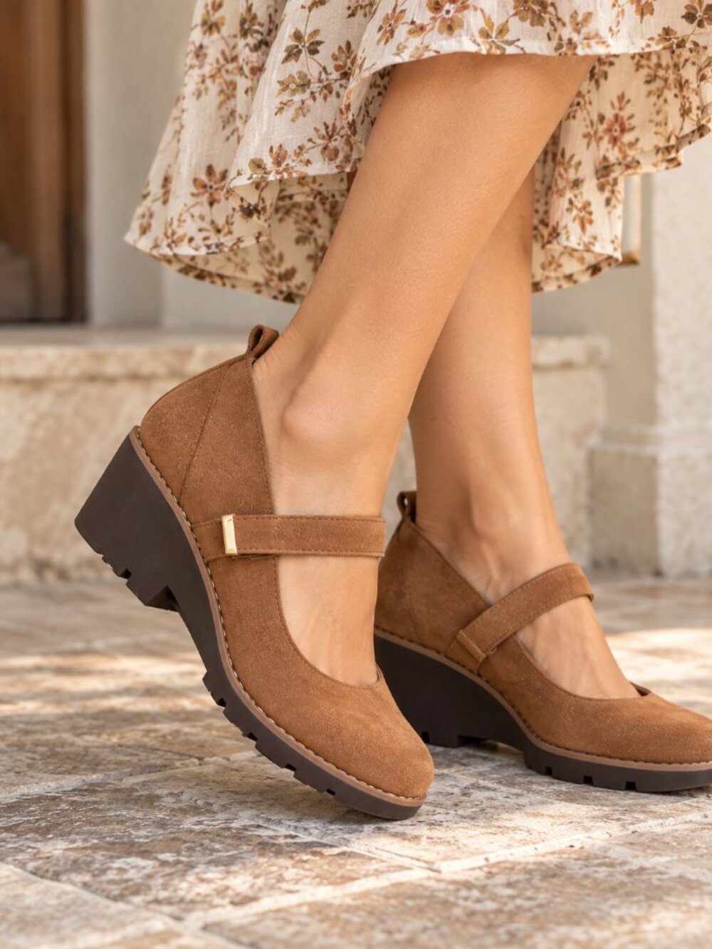 Vionic Alma Mary Jane Wedge Suede Shoes Brown Size 6.5 New